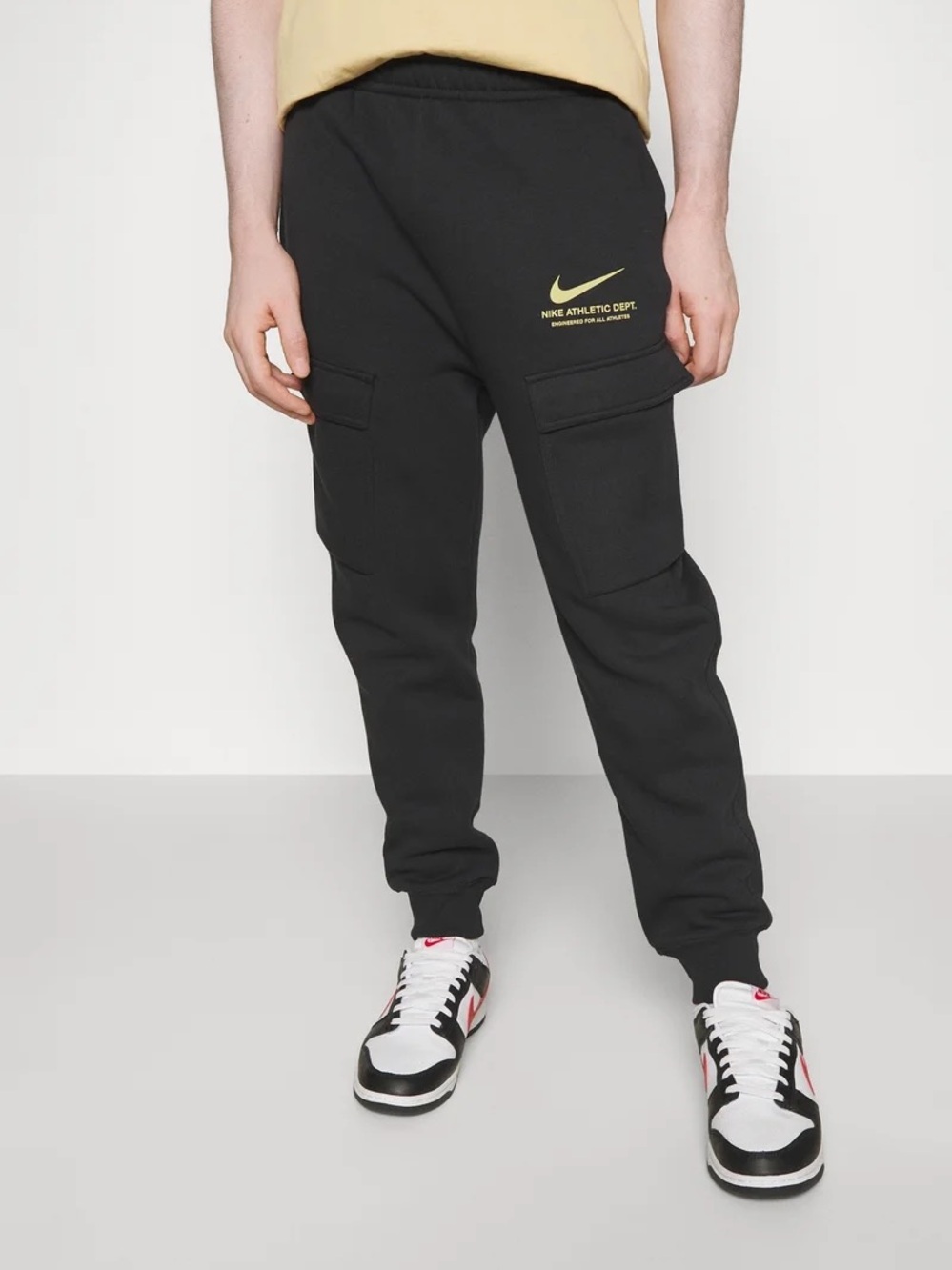 Nike Sportswear Athletic Dept. Men’s Fleece Cargo Pants Yellow Swoosh Joggers M